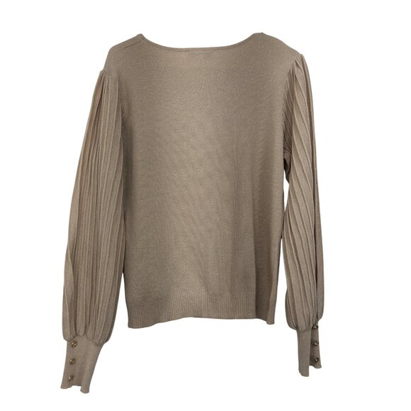 Nanette Lepore Women Gold Beige Knit Top Sweater XL Button Cuffs Pleated Sleeves - Picture 2 of 11